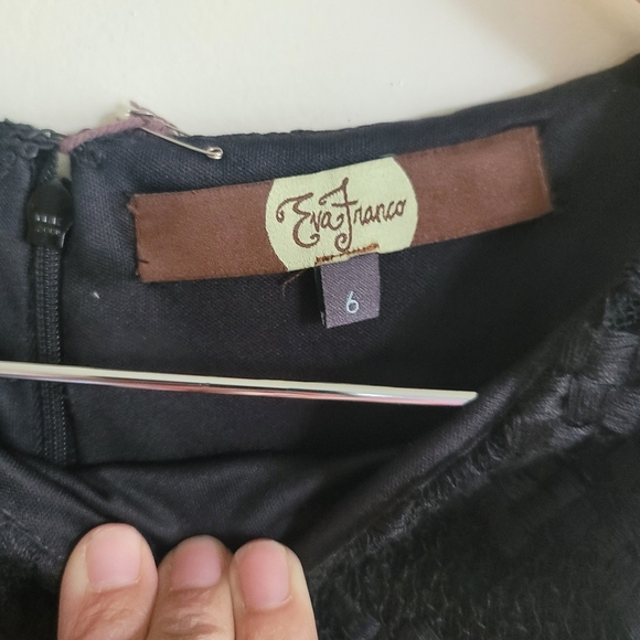 Eva Franco, Fit and Flare Dress, Lace and Scuba Stripe, Black and Brown, Size 6 - Picture 3 of 7